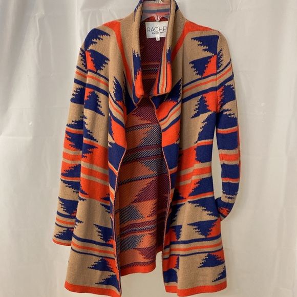Rachel Roy Cardigan multi  Aztec  Southwestern  long Boho small open front - Picture 5 of 5